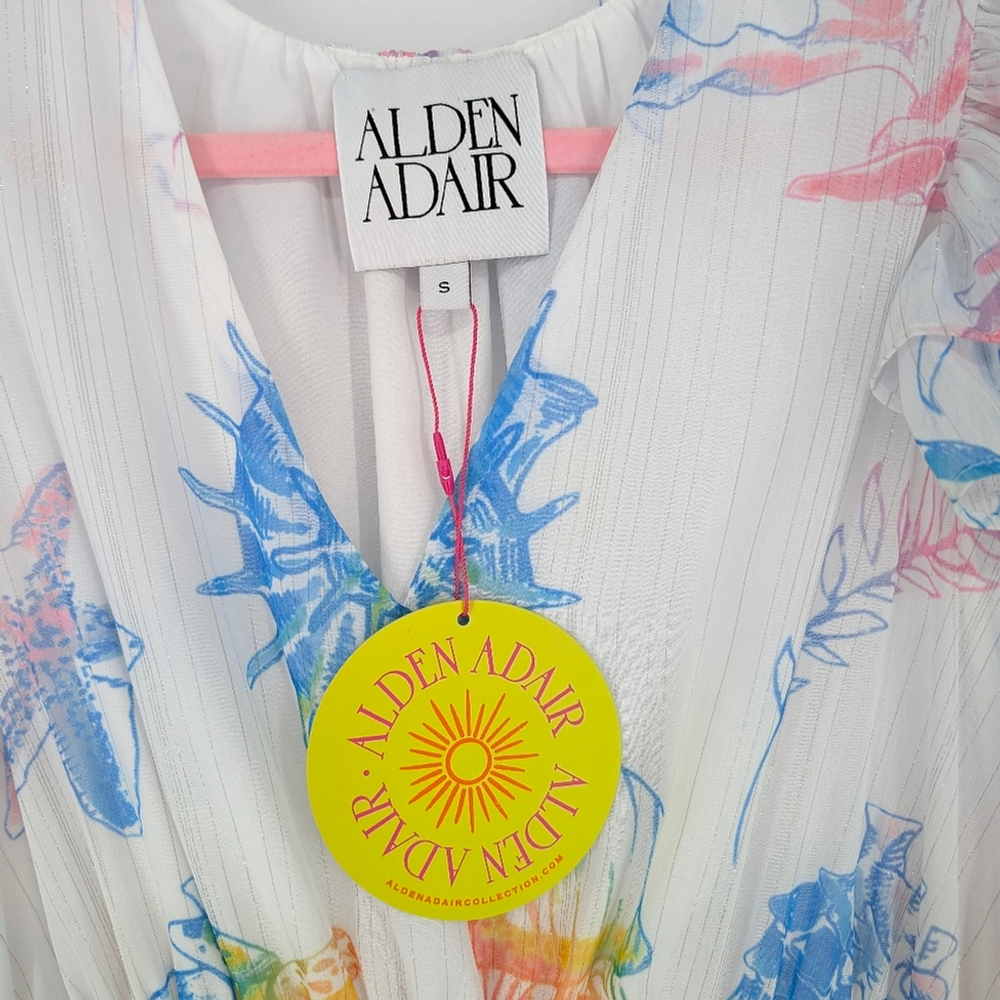 Alden Adair Willow Maxi Dress White Ocean Beach Print $398 Small - Picture 4 of 6